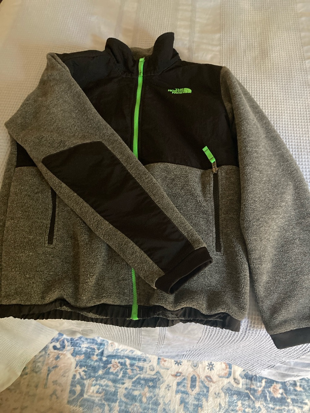 The North Face Grey & Black Fleece Jacket with Neon Green Details woman’s medium